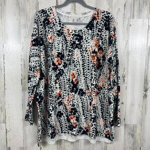 Garnet Hill tunic top sweater XL animal snake print longline resortwear pocket